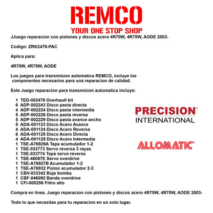 Juego reparacion con pistones y discos acero 4R70W 4R75W AODE 2003-