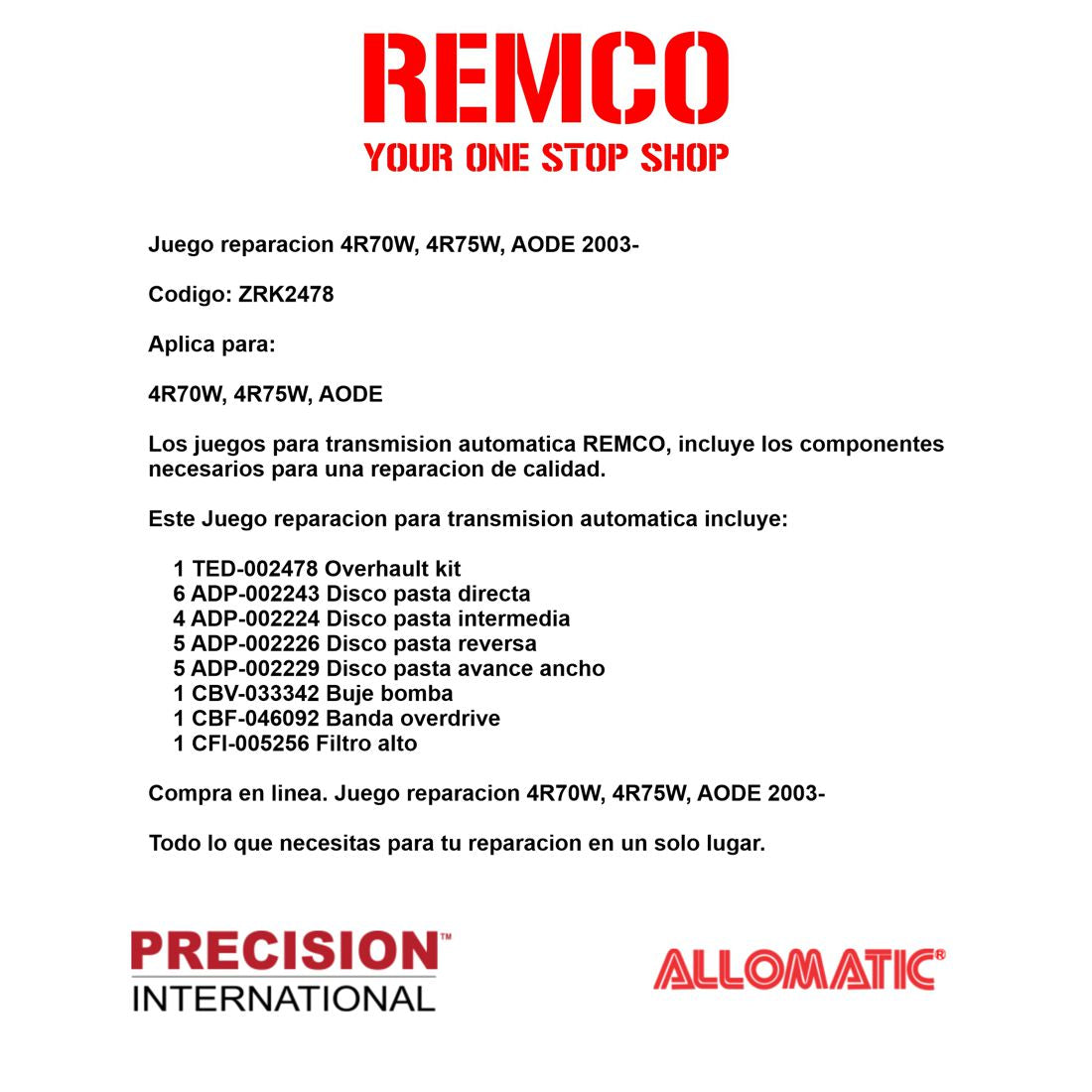 Juego reparacion 4R70W 4R75W AODE 2003-