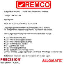 Juego reparacion A413 1978- filtro felpa banda reversa