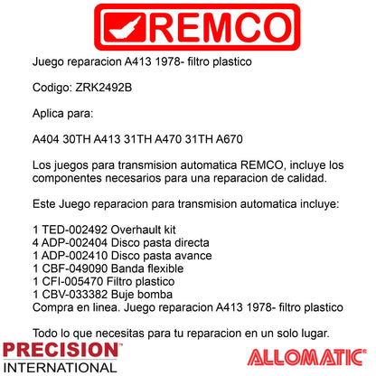 Juego reparacion A413 1978- filtro plastico
