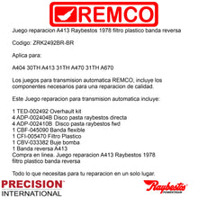 Juego reparacion A413 Raybestos 1978 filtro plastico banda reversa