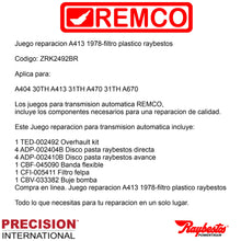 Juego reparacion A413 Raybestos 1978-filtro plastico