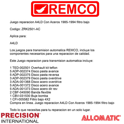Juego reparacion A4LD Con Aceros 1985-1994 filtro bajo