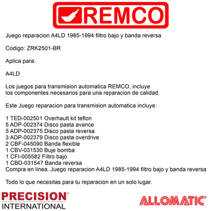 Juego reparacion A4LD 1985-1994 filtro bajo y banda reversa