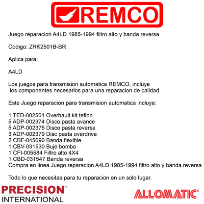 Juego reparacion A4LD 1985-1994 filtro alto y banda reversa