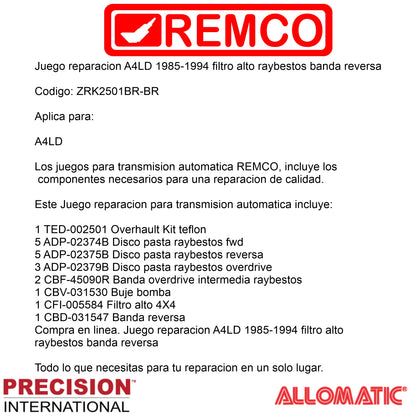 Juego reparacion A4LD 1985-1994 filtro alto raybestos banda reversa