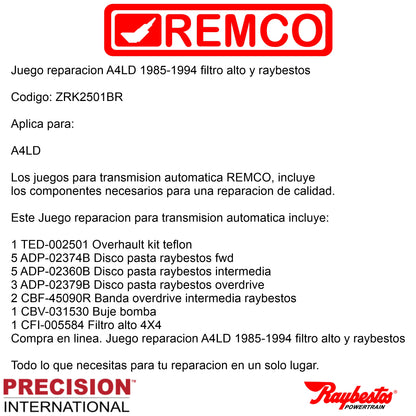 Juego reparacion A4LD Raybestos 1985-1994 filtro alto