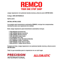 Juego reparacion con pistones banda reversa y discos acero 4R75W 2003-