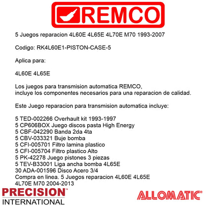 5 Juegos reparacion 4L60E 4L65E 4L70E M70 1993-2007