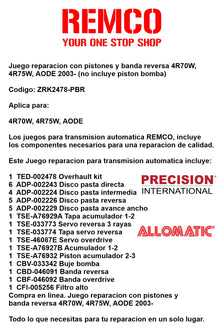 Juego reparacion con pistones y banda reversa 4R70W 4R75W AODE 2003-