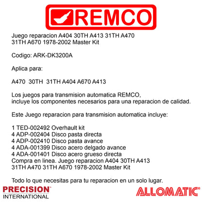 Juego reparacion A404 30TH A413 31TH A470 31TH A670 1978-2002 Master Kit