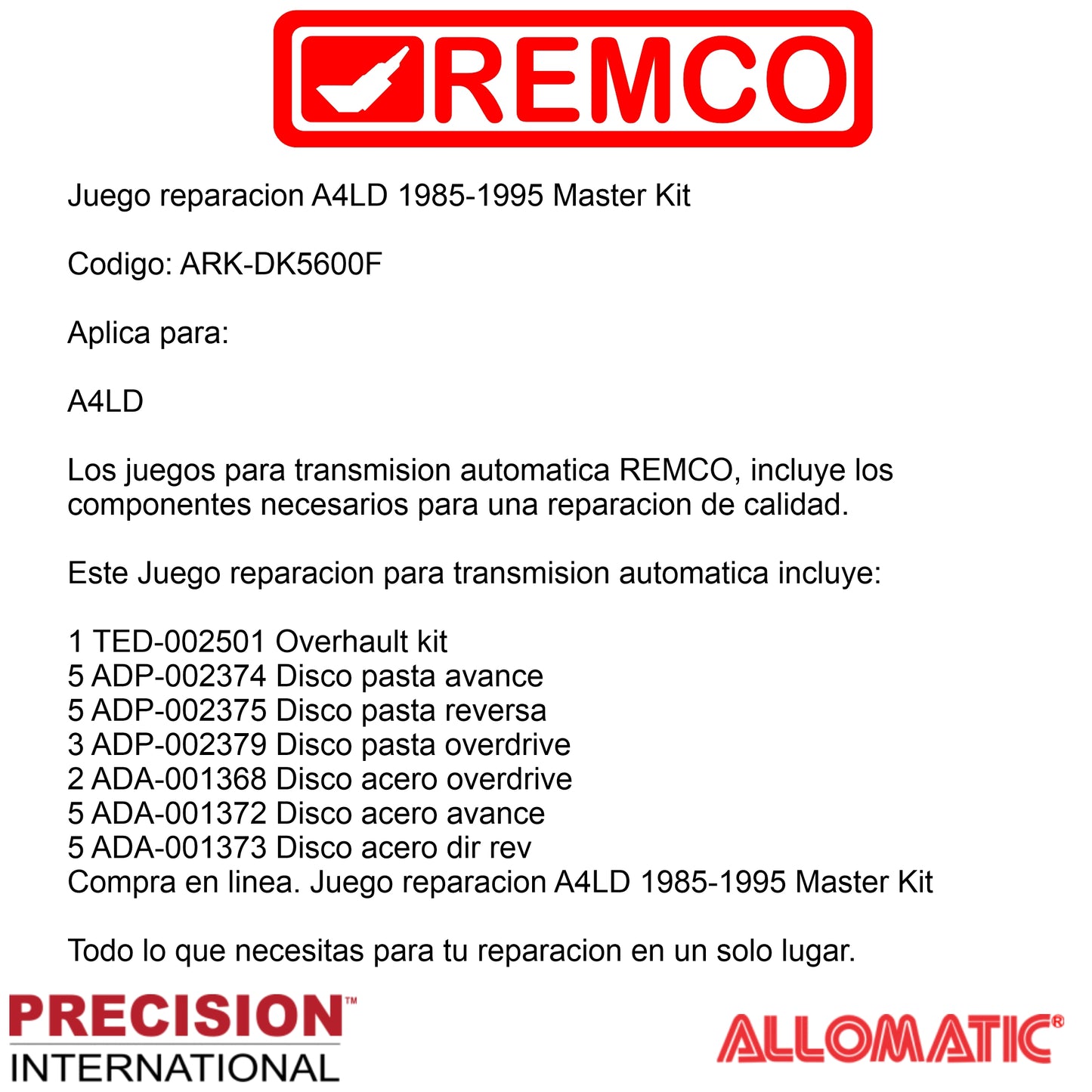 Juego reparacion A4LD 1985-1995 Master Kit