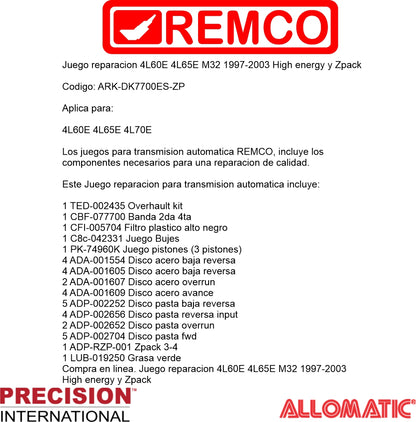 Juego reparacion 4L60E 4L65E M32 1997-2003 High energy y Zpack