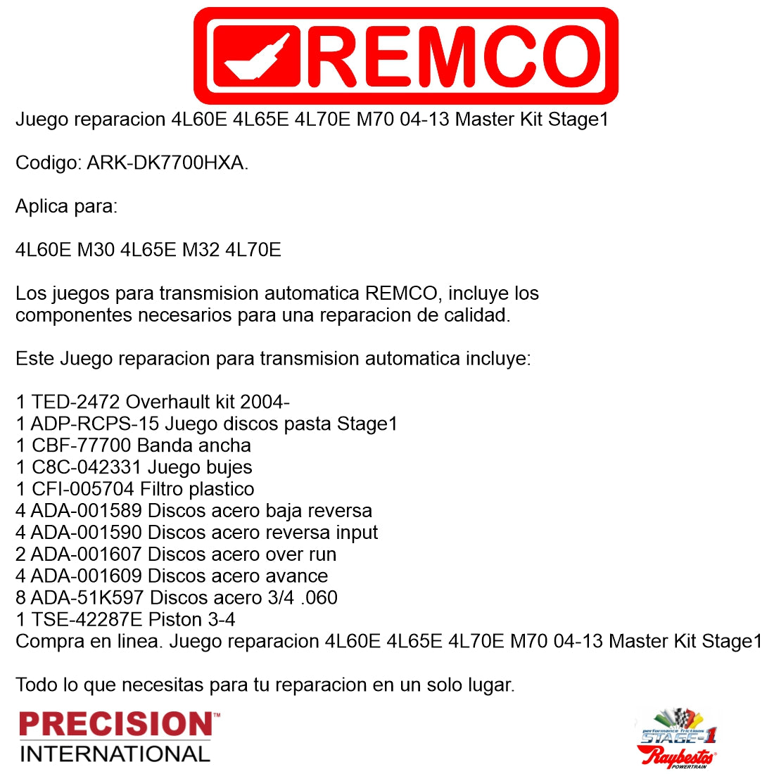 Juego reparacion 4L60E 4L65E 4L70E M70 2004-2013 Stage1
