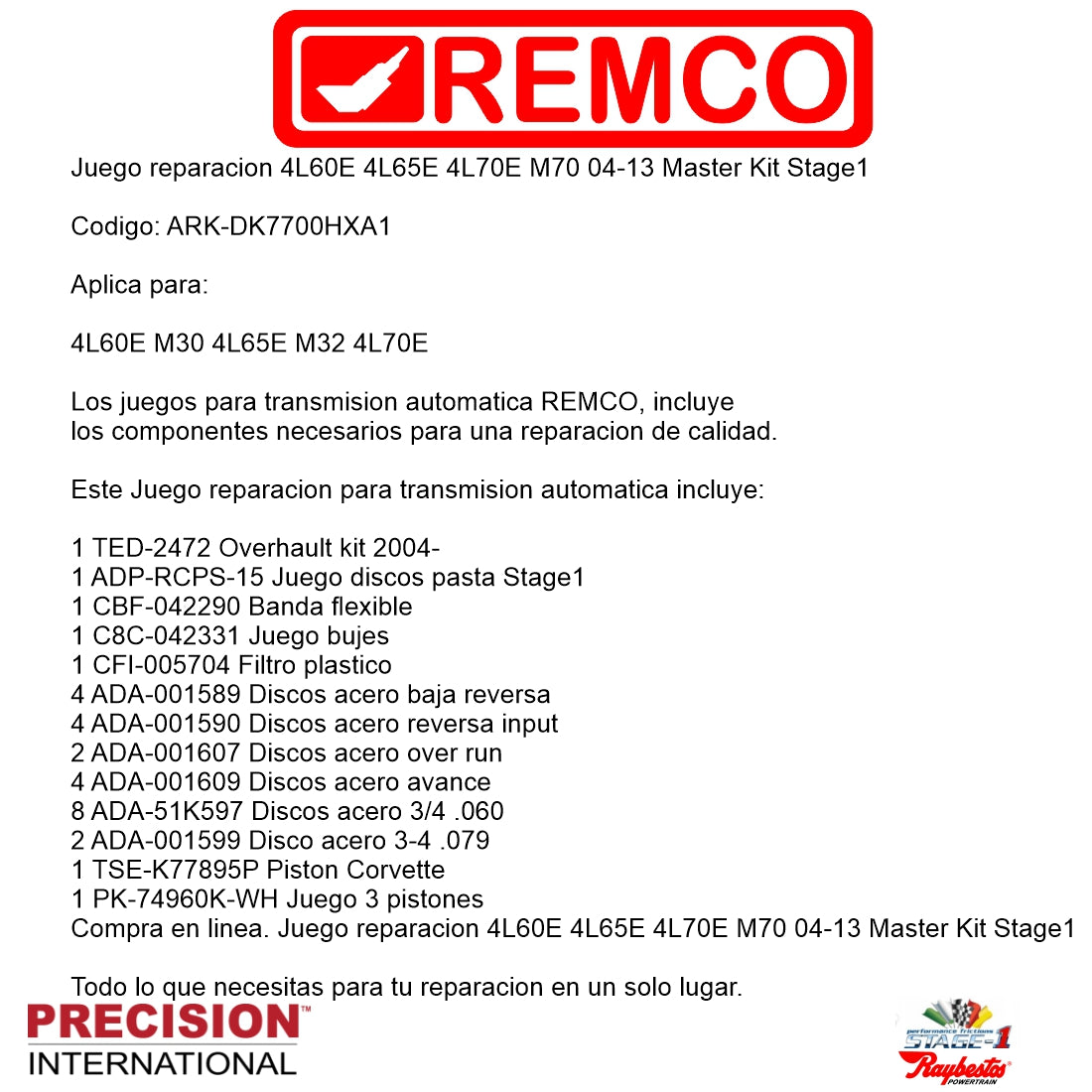 Juego reparacion 4L60E 4L65E 4L70E M70 04-13 Master Kit Stage1