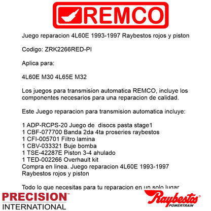 Juego reparacion 4L60E 1993-1997 Stage1 Raybestos rojos y piston