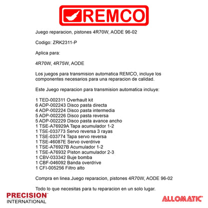 Juego reparacion  pistones con 4R70W AODE 96-02