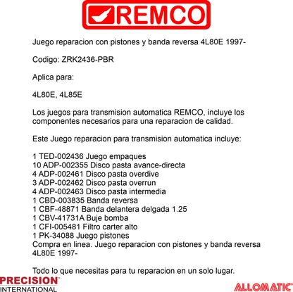Juego reparacion con pistones y banda reversa 4L80E 1997-