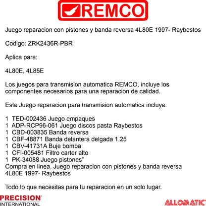 Juego reparacion con pistones y banda reversa 4L80E 1997- Raybestos
