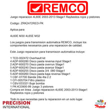 Juego reparacion 4L60E 2003-2013 Stage1 Raybestos rojos y pistones