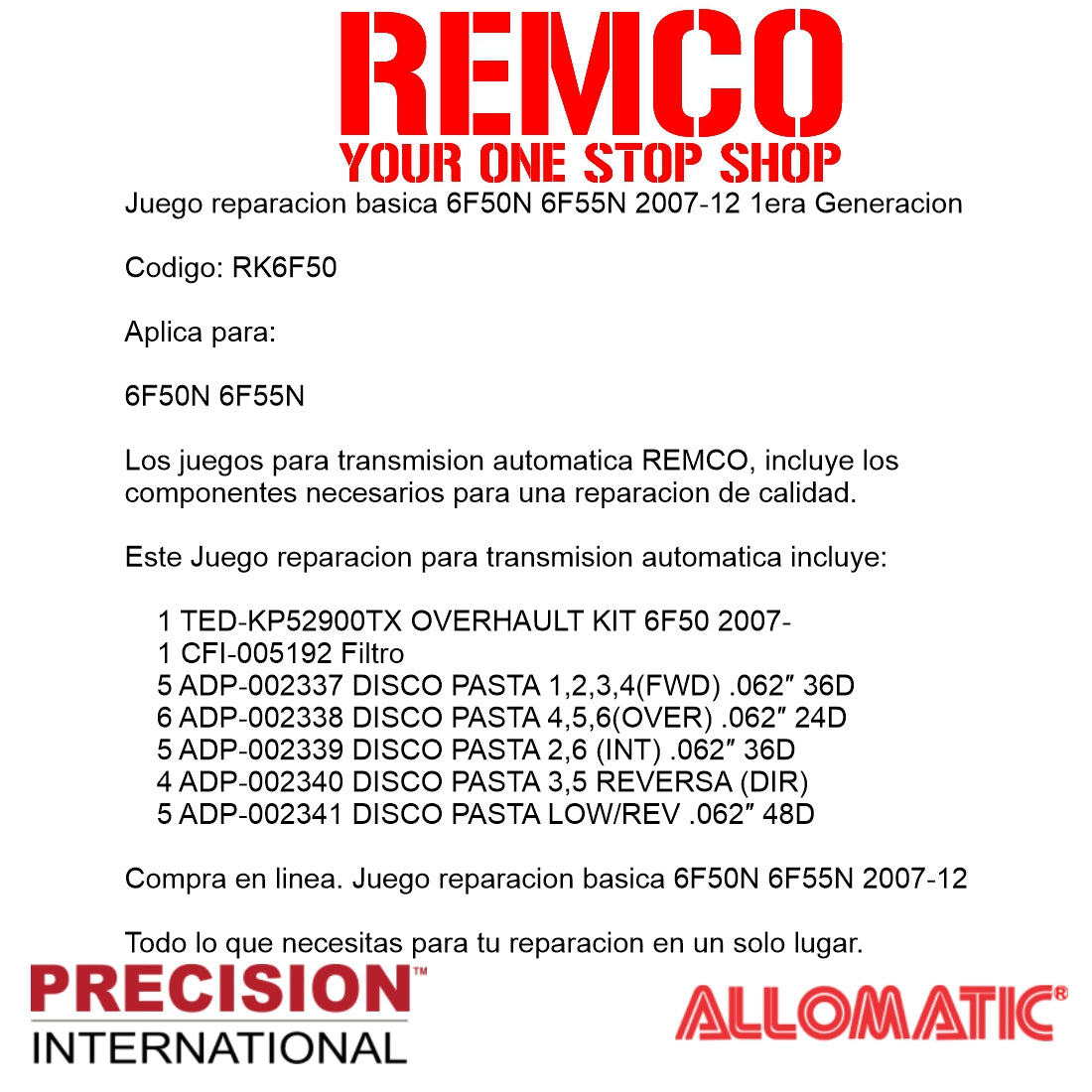 Juego reparacion basica 6F50N 6F55N 2007-12