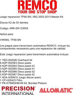 Juego reparacion TF60-SN, 09G 2003-2013