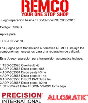 Juego reparacion basica TF60-SN VW09G 2003-201