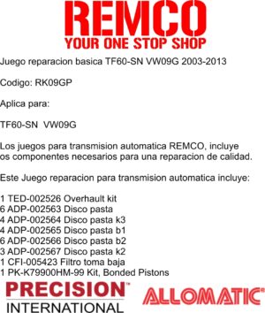 Juego reparacion basica TF60-SN VW09G 2003-2013