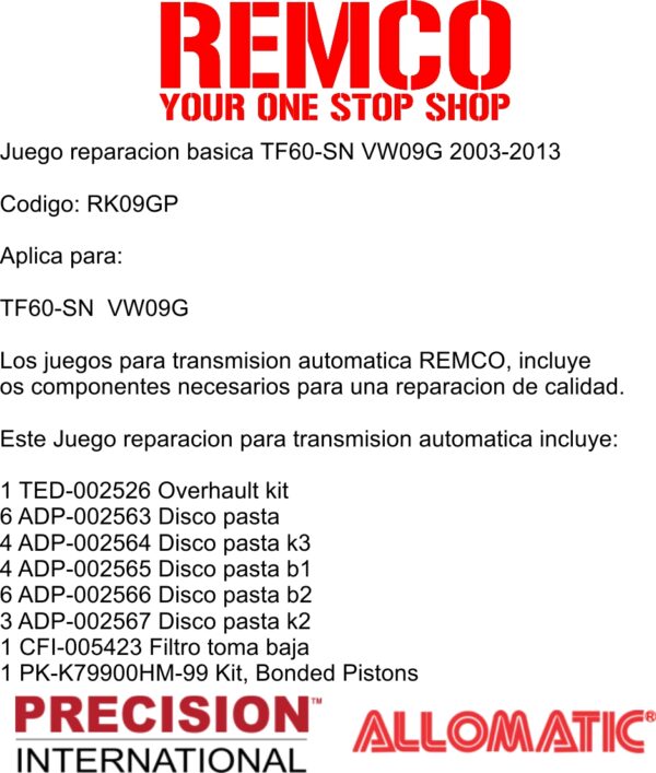 Juego reparacion basica TF60-SN VW09G 2003-2013